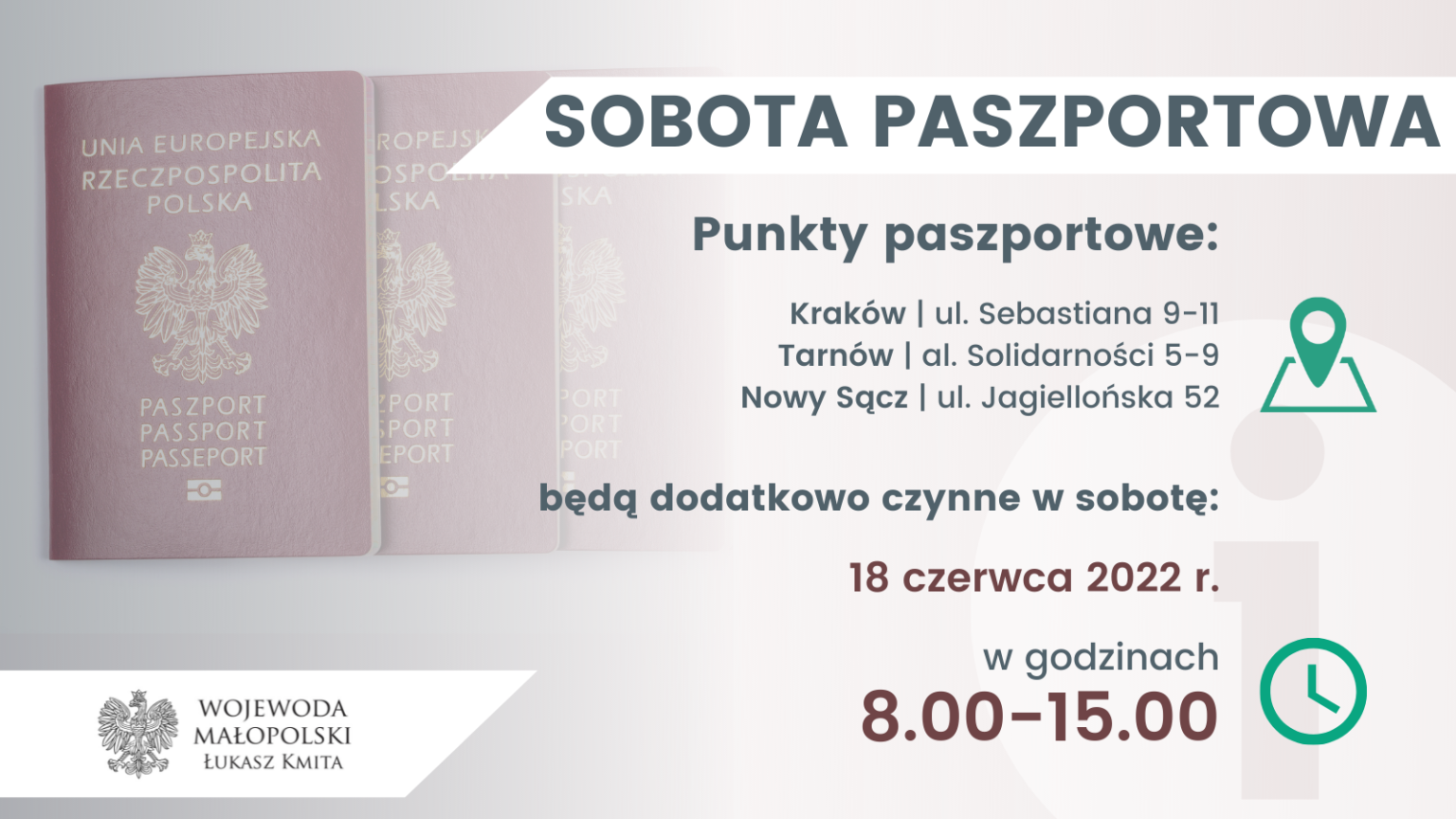 W sobotę 18 czerwca czynne będą biura paszportowe w Małopolsce