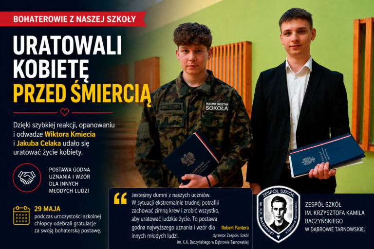 Uratowali kobietę przed śmiercią. Dwaj uczniowie z Dąbrowy Tarnowskiej zostali uhonorowani
