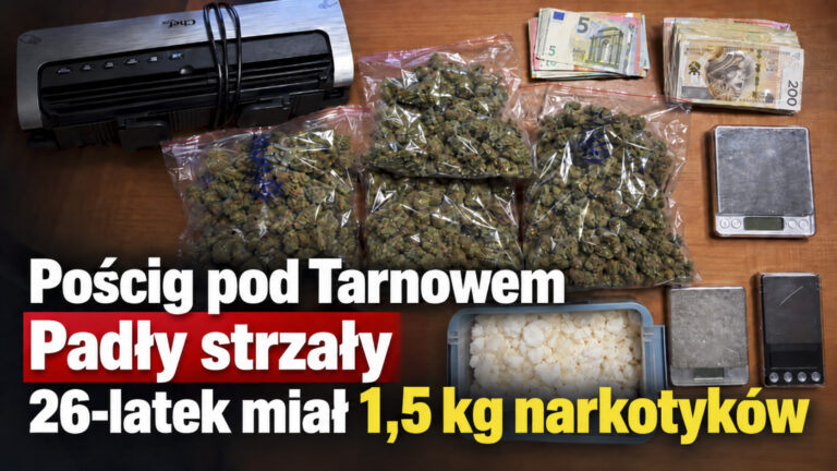 Pościg pod Tarnowem. Padły strzały, 26-latek miał 1,5 kg narkotyków